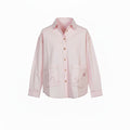 Pink oversized travel shirt with airplane embroidery on front patch pockets